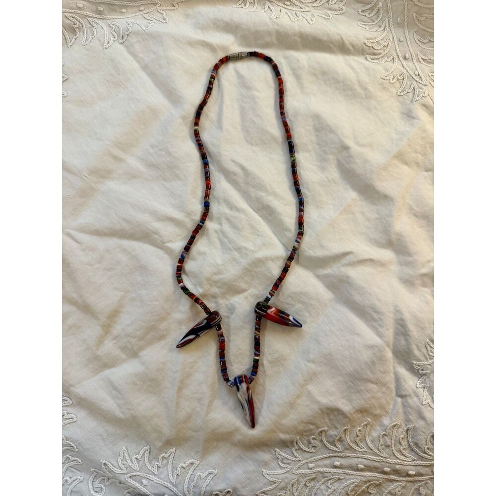 Vintage Murano Glass Claw Necklace, 1960s Italian Ribbon Swirl Spike Fringe